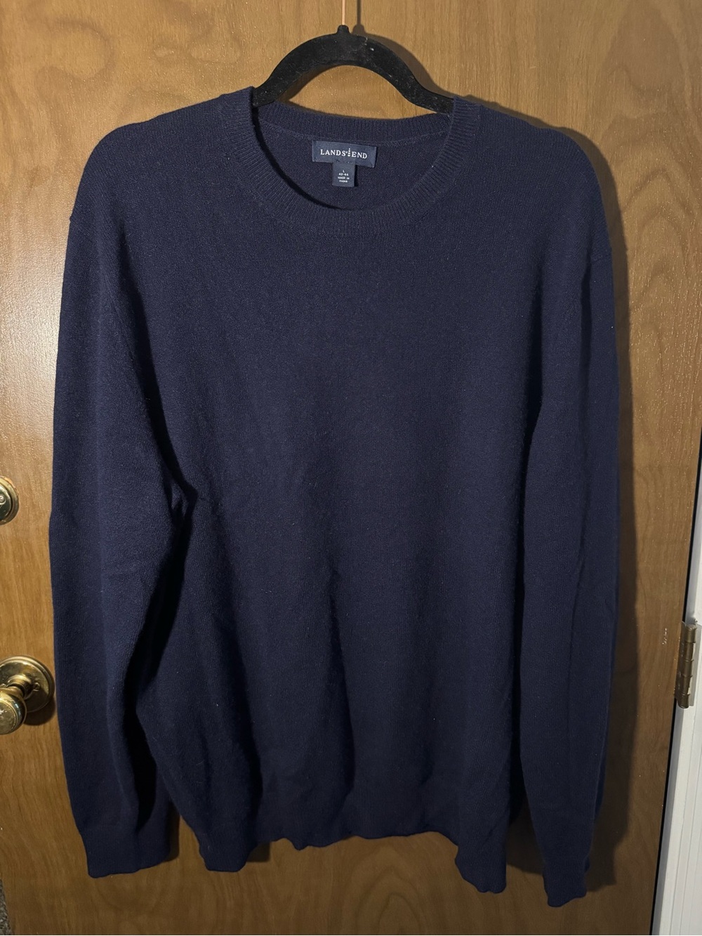 Lands End Men’s Navy Classic 100% Cashmere Knit Crewneck Sweater - Size Large